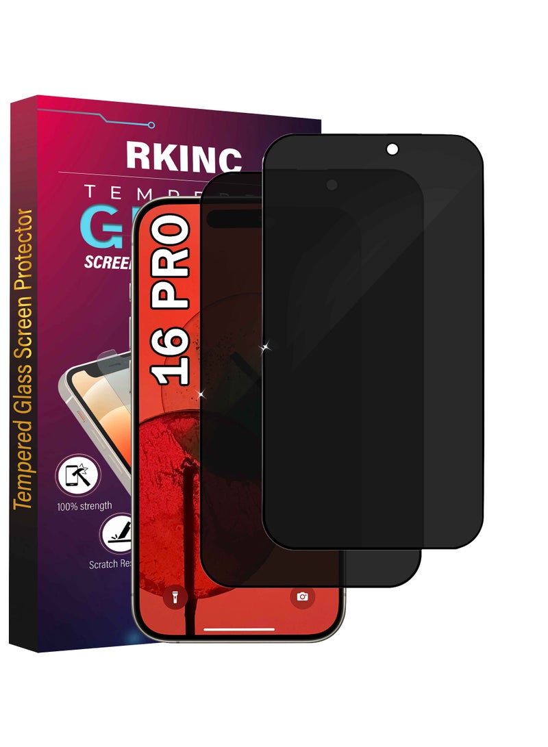 RKINC Screen Protector [2-Pack] for iPhone 16 Pro, Privacy Tempered Glass Film Screen Protector, [Anti Spy][LifetimeWarranty][Anti-Scratch][Bubble-Free] - Image 1